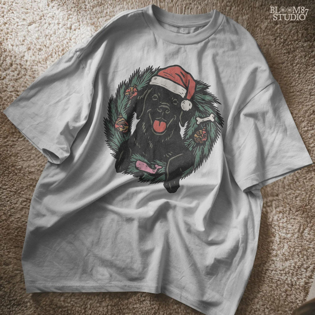 Solid Version: "Black Labrador dog wearing Santa hat sitting inside Christmas wreath with ornaments, bone, and greenery, festive PNG for sublimation"
Distressed Version: "Vintage distressed PNG of Black Labrador in Santa hat inside holiday wreath, rustic Christmas sublimation design for shirts, mugs, ornaments"