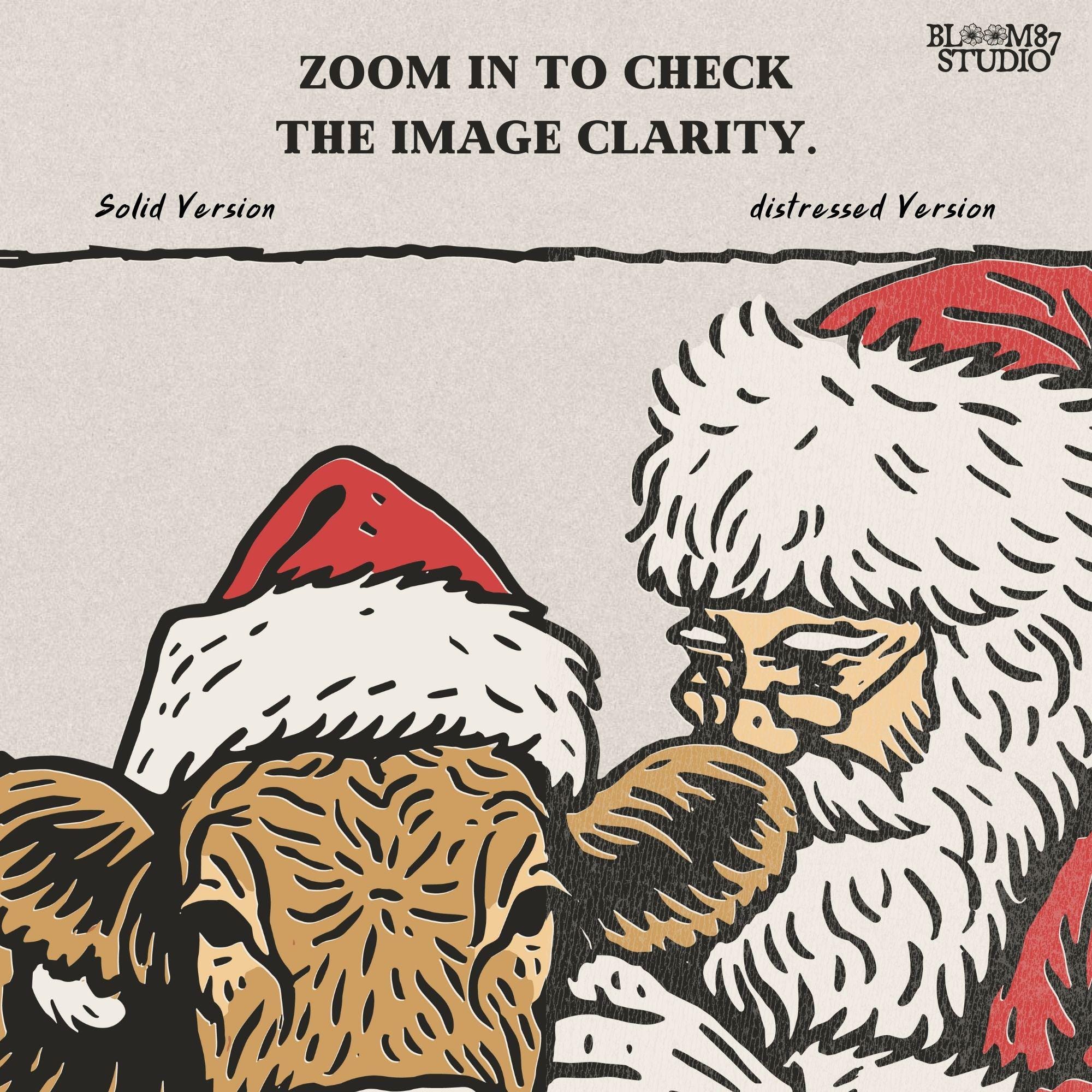 Festive Christmas Farmhouse PNG design with Santa and cow illustration. Great for sublimation on rustic holiday shirts, mugs, tumblers, ornaments, or country-style Christmas home decor. High-quality transparent PNG for digital crafting.