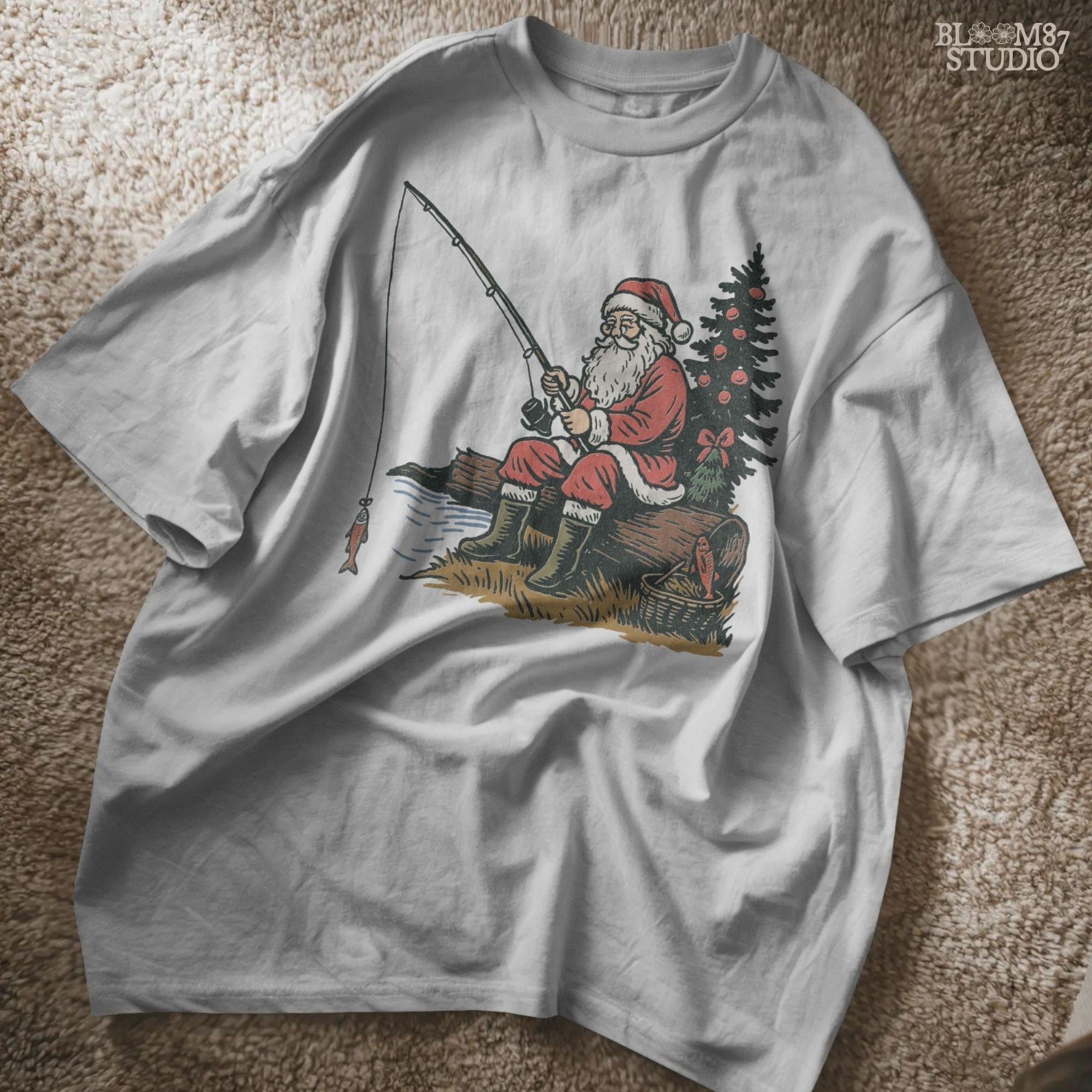 Solid Version: "Santa Claus in red suit sitting on a log fishing near Christmas tree with ornaments, festive PNG sublimation design for crafts and gifts"
Distressed Version: "Vintage distressed PNG of Santa fishing by a decorated Christmas tree, rustic sublimation design for holiday shirts, mugs, and ornaments"