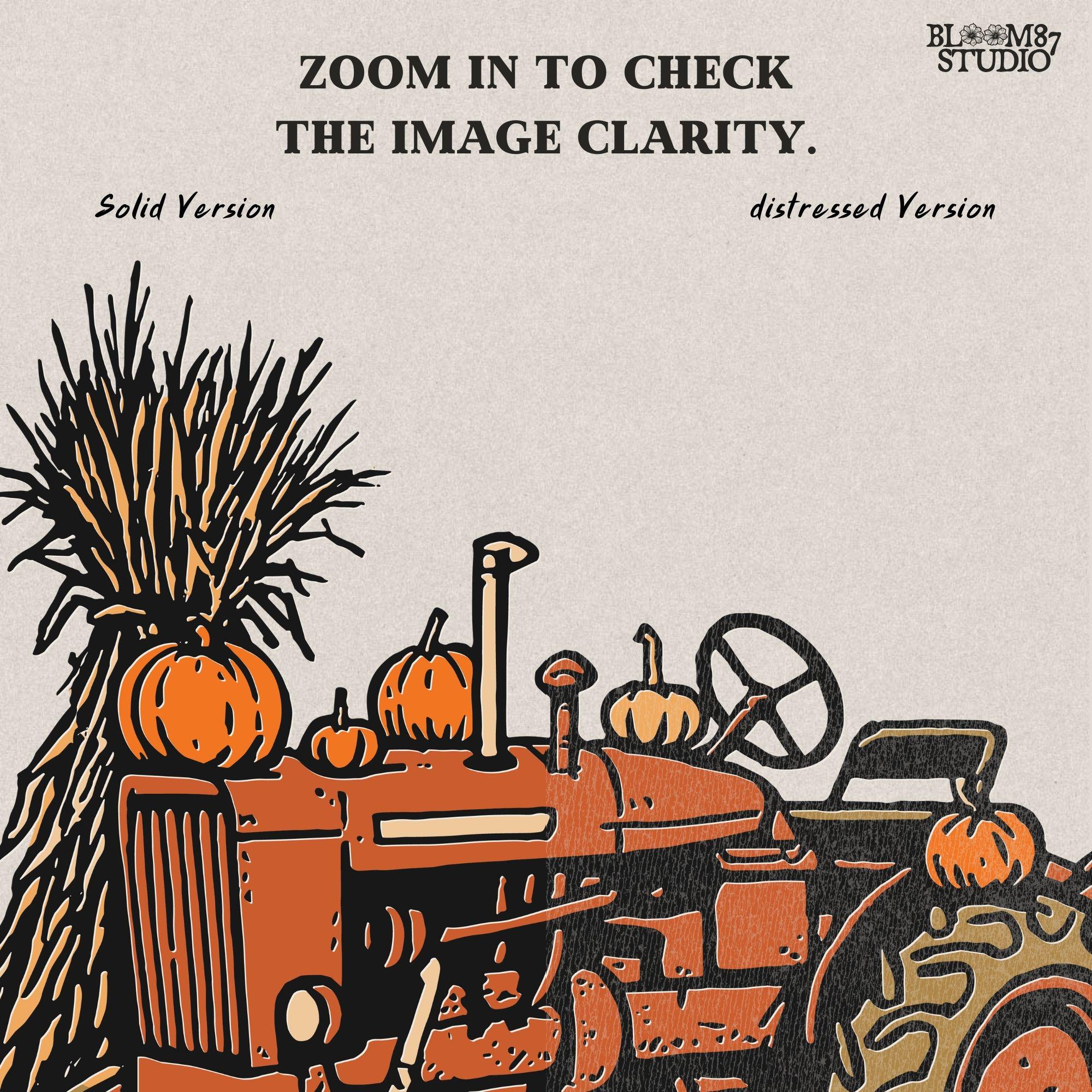 Solid version: "Vintage tractor with pumpkins and harvest décor, fall sublimation PNG design, solid version"

Distressed version: "Rustic fall tractor surrounded by pumpkins, sublimation PNG clipart, vintage distressed style"