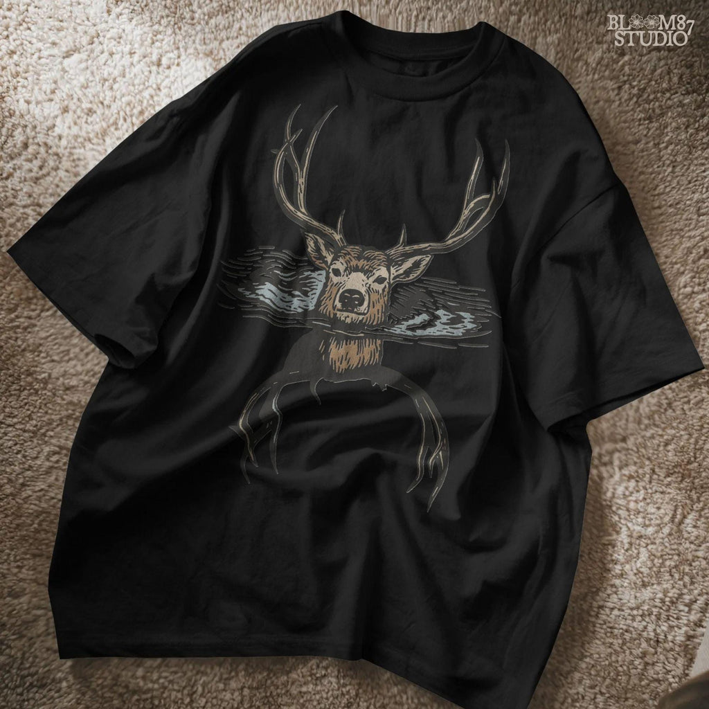 Deer hunting season sublimation PNG featuring hand-drawn buck with detailed antlers. Great for rustic hunting shirts, lodge wall signs, outdoor mugs, and hunting season gift creations.