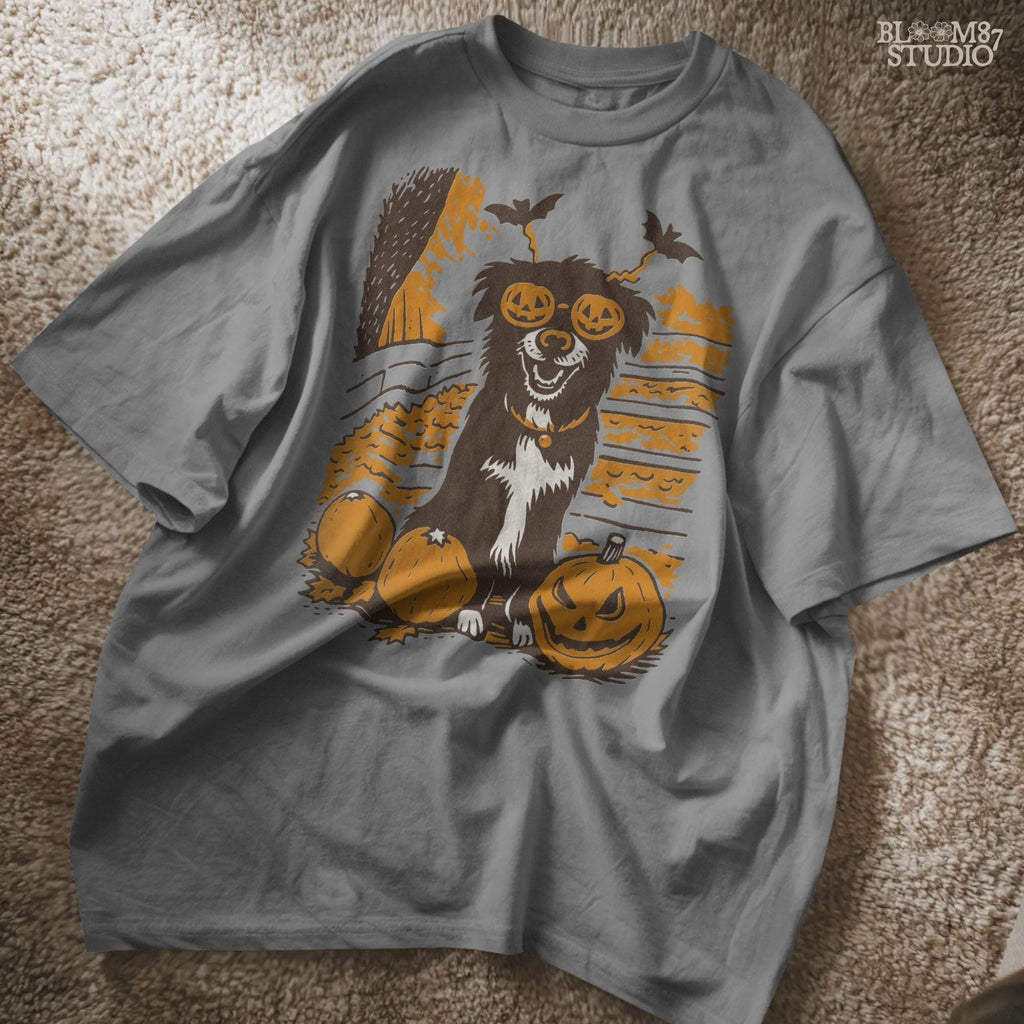 Solid version: "Halloween dog sublimation PNG puppy with pumpkin glasses bats headband and pumpkins solid style"

Distressed version: "Halloween puppy with jack o lantern glasses and pumpkins sublimation PNG design vintage distressed style"