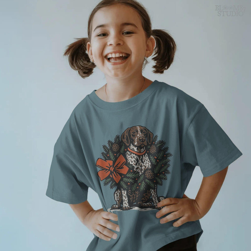 Solid version: "Christmas German Shorthaired Pointer sublimation PNG dog sitting in holiday wreath with pinecones and red bow festive clipart solid style"

Distressed version: "German Shorthaired Pointer Christmas dog in wreath with pinecones greenery and bow sublimation PNG rustic holiday clipart distressed style"