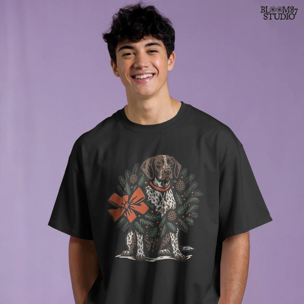 Solid version: "Christmas German Shorthaired Pointer sublimation PNG dog sitting in holiday wreath with pinecones and red bow festive clipart solid style"

Distressed version: "German Shorthaired Pointer Christmas dog in wreath with pinecones greenery and bow sublimation PNG rustic holiday clipart distressed style"