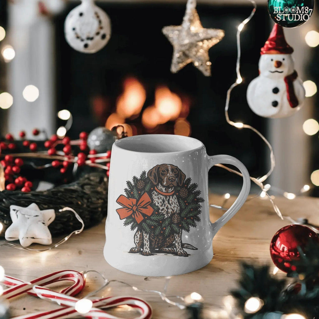 Solid version: "Christmas German Shorthaired Pointer sublimation PNG dog sitting in holiday wreath with pinecones and red bow festive clipart solid style"

Distressed version: "German Shorthaired Pointer Christmas dog in wreath with pinecones greenery and bow sublimation PNG rustic holiday clipart distressed style"