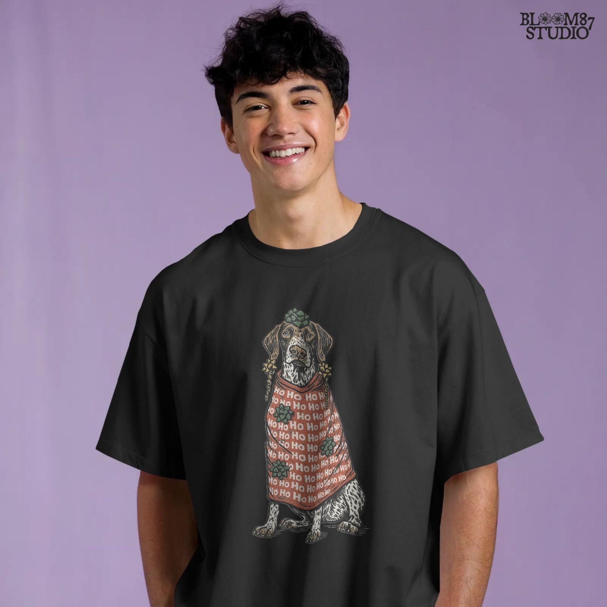 Solid version: "Christmas German Shorthaired Pointer sublimation PNG dog in red Ho Ho Ho sweater with gift bows holiday clipart solid style"

Distressed version: "German Shorthaired Pointer sublimation PNG dog wrapped like gift in Ho Ho Ho sweater with bows rustic holiday clipart distressed style"