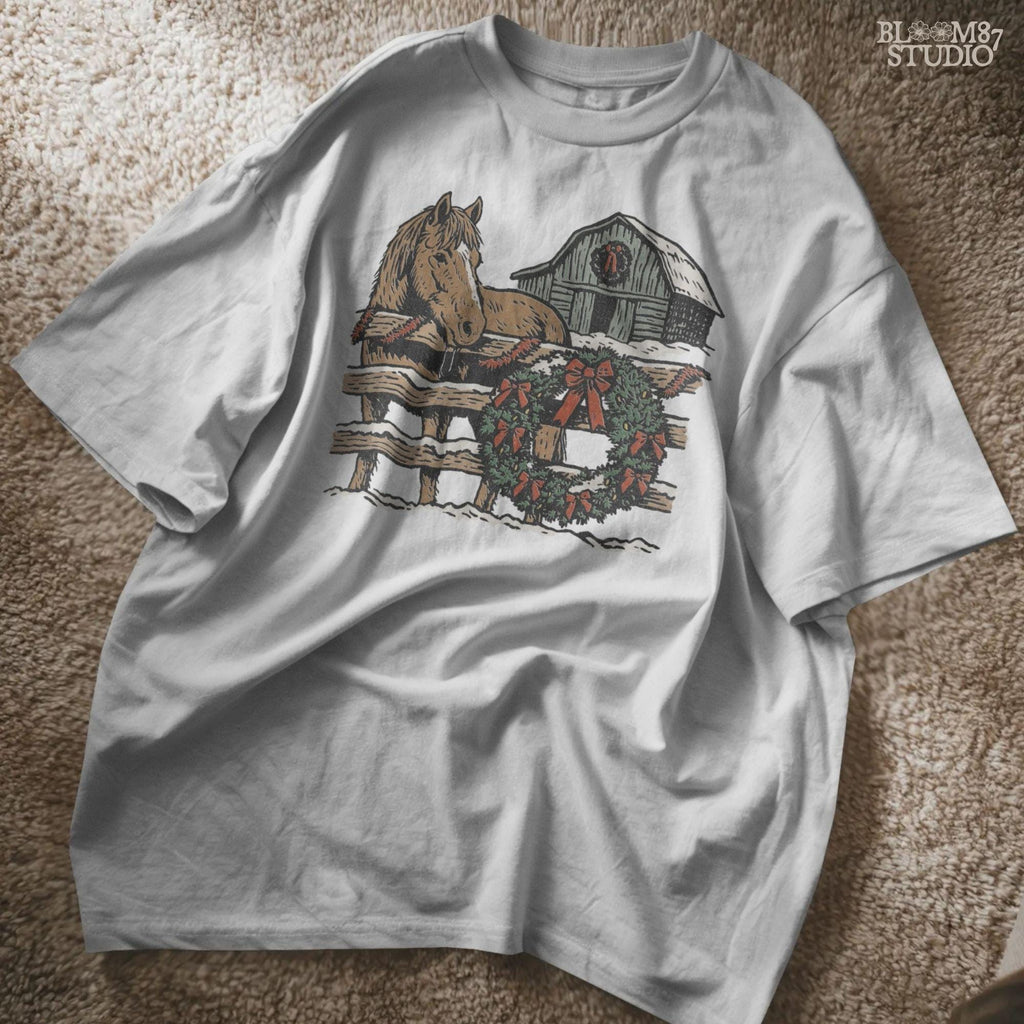 Solid version: "Christmas horse sublimation PNG with rustic barn snowy fence and holiday wreath farmhouse design solid style"

Distressed version: "Rustic Christmas horse with barn and wreath sublimation PNG winter farmhouse holiday clipart distressed style"