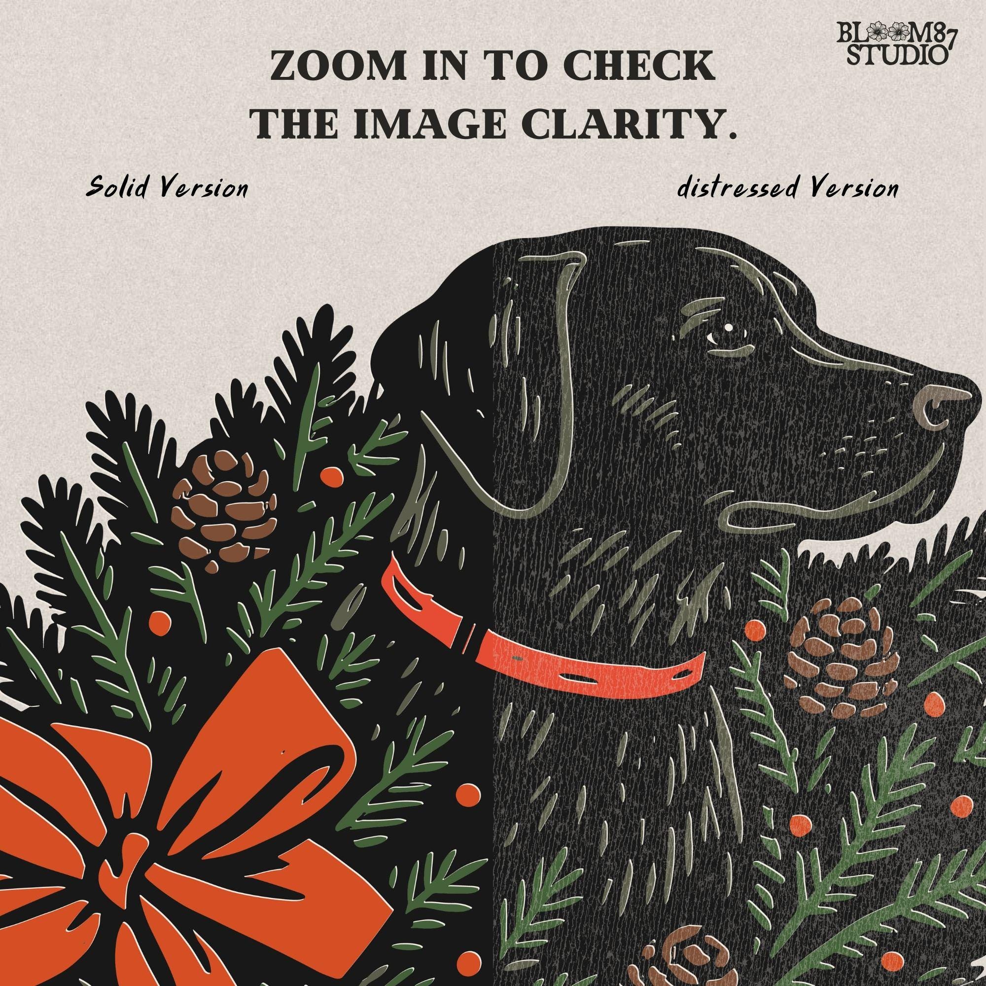 Solid version: "Christmas Black Labrador sublimation PNG dog with festive holiday wreath pinecones and red bow farmhouse design solid style"

Distressed version: "Black Labrador Christmas dog with holiday wreath pinecones and bow sublimation PNG rustic farmhouse clipart distressed style"