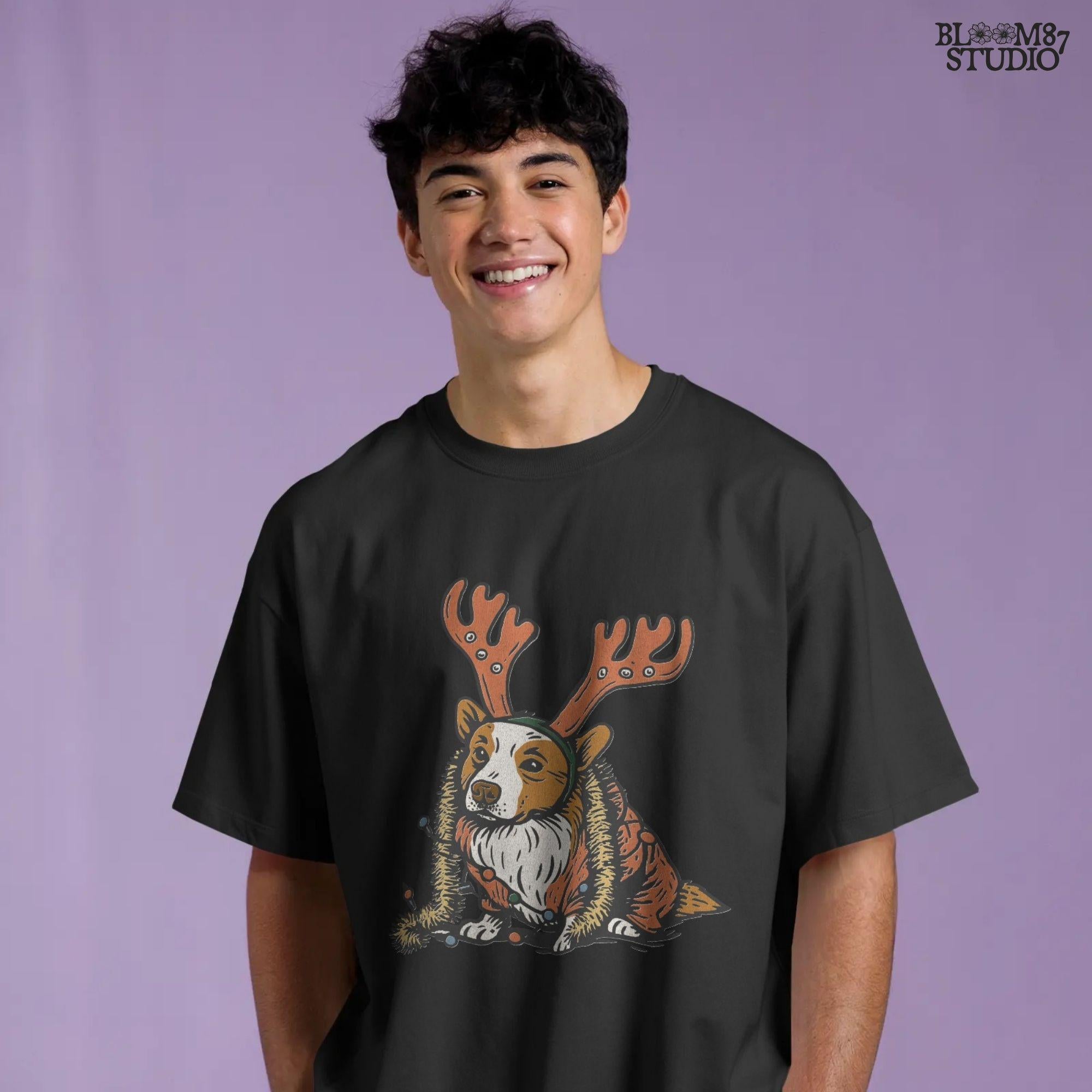 Solid version: "Christmas Corgi sublimation PNG dog in reindeer costume with holiday lights festive clipart solid style"

Distressed version: "Corgi Christmas dog in reindeer outfit with lights sublimation PNG rustic festive clipart distressed style"