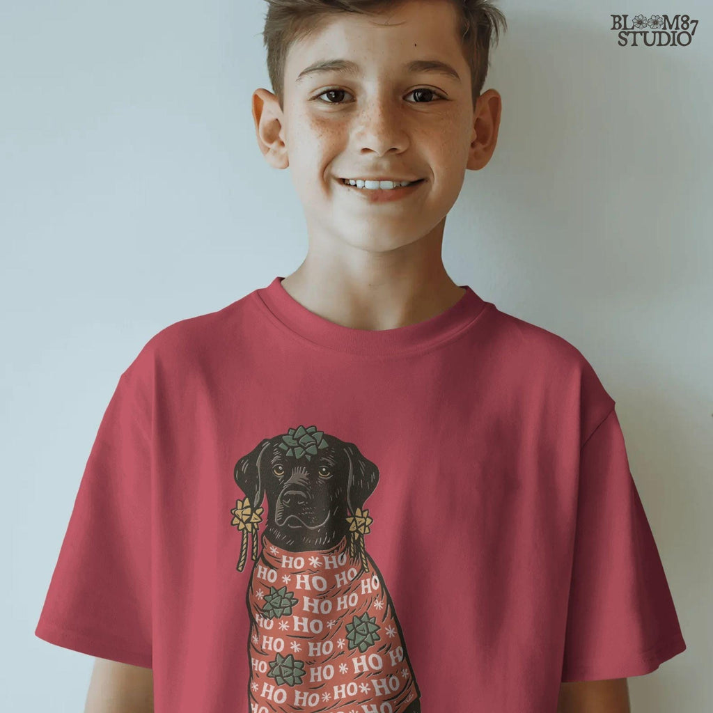 Solid version: "Christmas Black Labrador sublimation PNG dog in red Ho Ho Ho sweater decorated with gift bows holiday clipart solid style"

Distressed version: "Black Labrador Christmas dog in Ho Ho Ho sweater with bows sublimation PNG rustic holiday clipart distressed style"