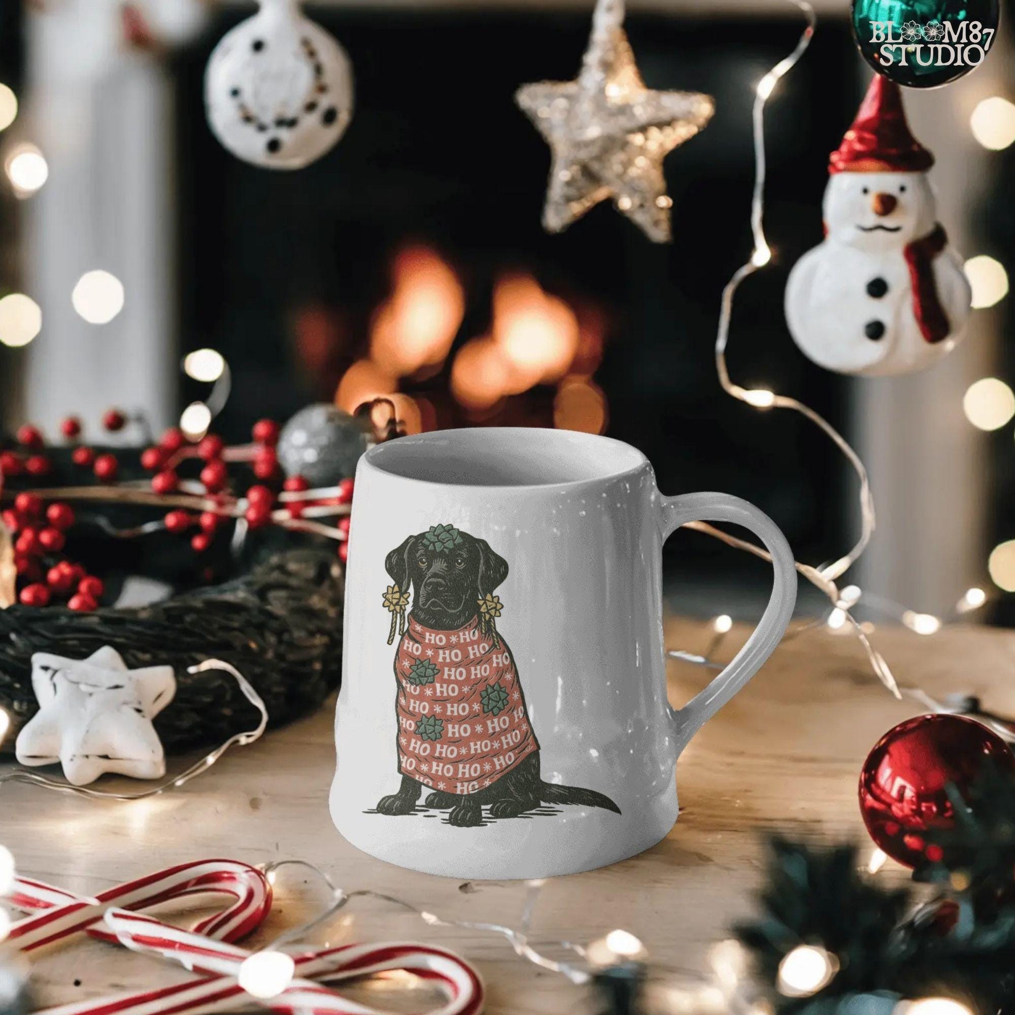 Solid version: "Christmas Black Labrador sublimation PNG dog in red Ho Ho Ho sweater decorated with gift bows holiday clipart solid style"

Distressed version: "Black Labrador Christmas dog in Ho Ho Ho sweater with bows sublimation PNG rustic holiday clipart distressed style"