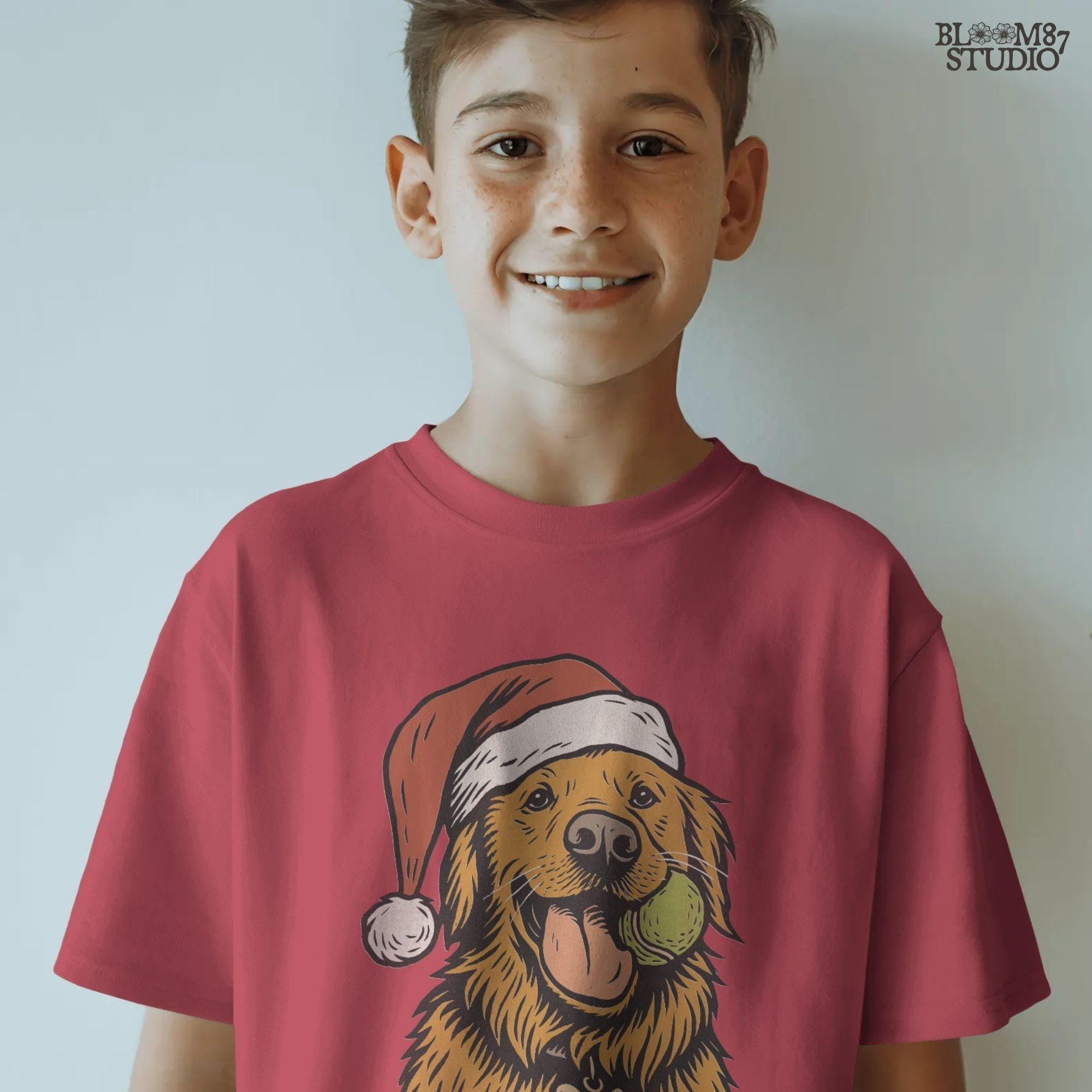 Solid version: "Christmas Golden Retriever sublimation PNG dog in Santa hat holding tennis ball festive holiday clipart solid style"

Distressed version: "Golden Retriever Christmas dog in Santa hat with tennis ball sublimation PNG rustic festive clipart distressed style"