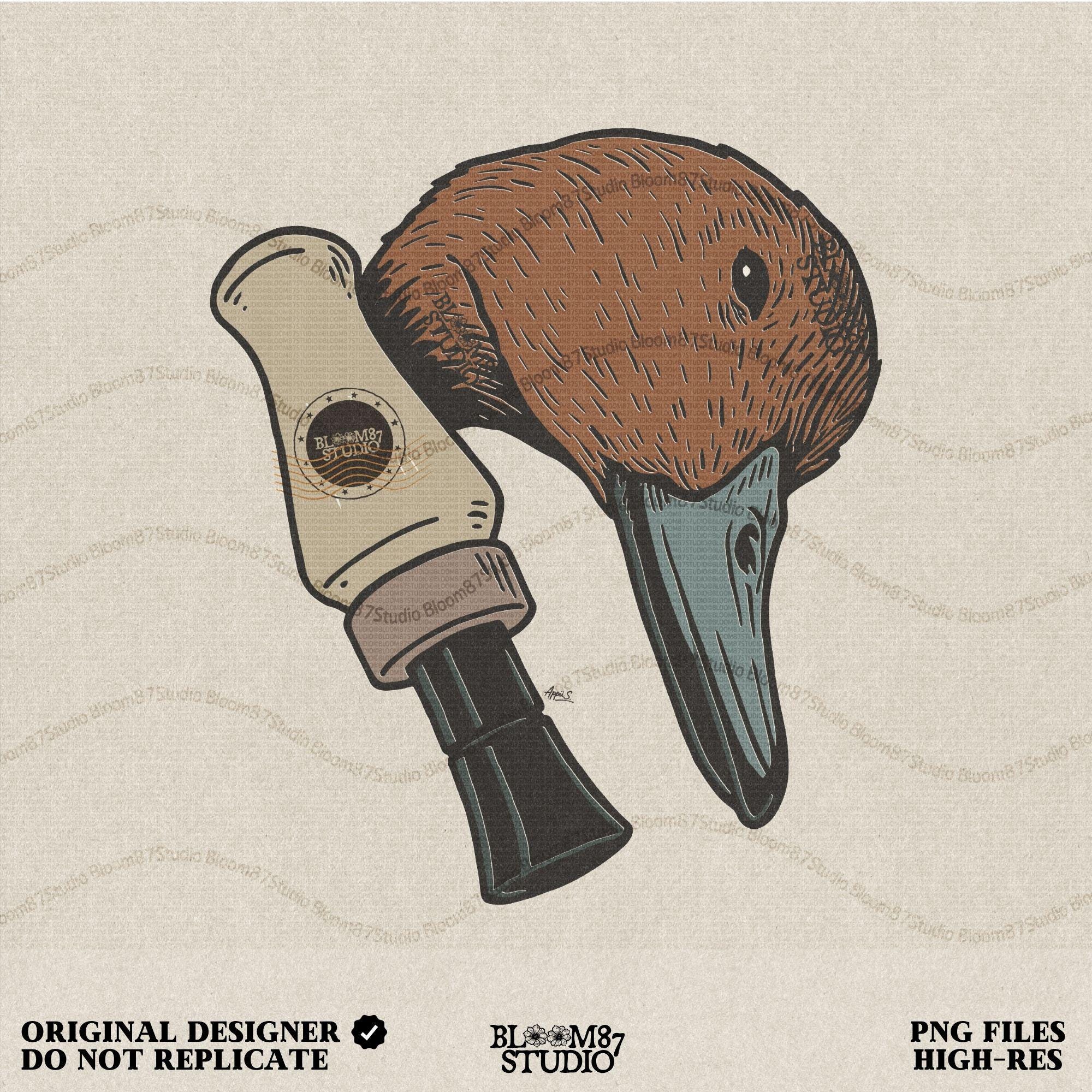 Solid version: "Duck hunting sublimation PNG with rustic mallard head and duck call clipart for outdoorsman shirt design solid style"

Distressed version: "Distressed duck hunting sublimation PNG mallard head with duck call rustic waterfowl clipart for lodge and cabin crafts"