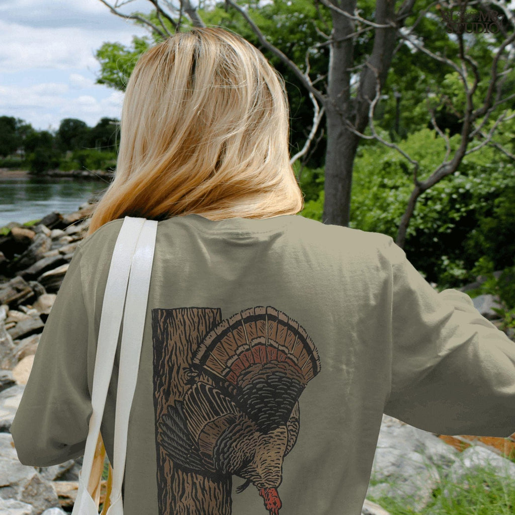 Wild turkey hunting design in rustic vintage style, ideal for Thanksgiving sublimation projects, farmhouse decor, hunting shirts, mugs, and wildlife lodge prints.
