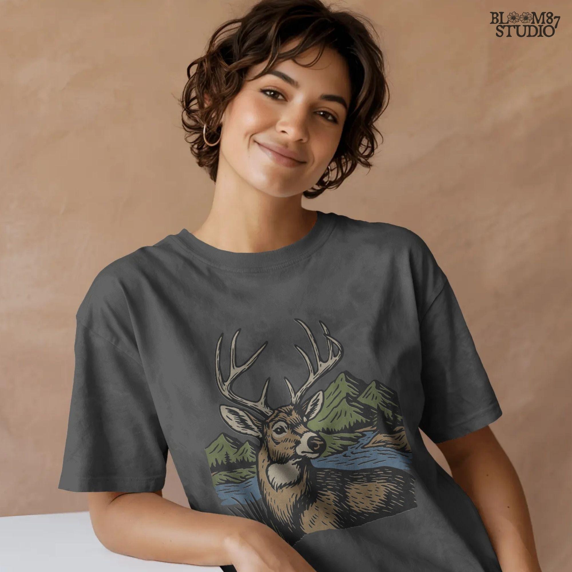 Scenic deer hunting clipart featuring antlers and nature, suitable for hunting apparel, sublimation mugs, farmhouse wall prints, and outdoorsman gifts.