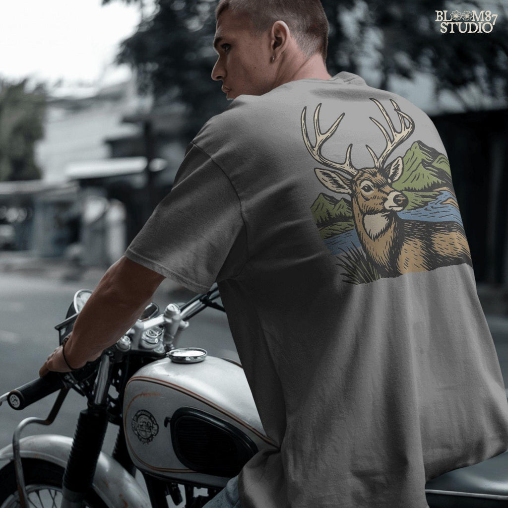 Buck hunting PNG design for hunters and outdoorsmen, perfect for hunting lodge artwork, sublimation shirts, rustic farmhouse wall art, and digital downloads.