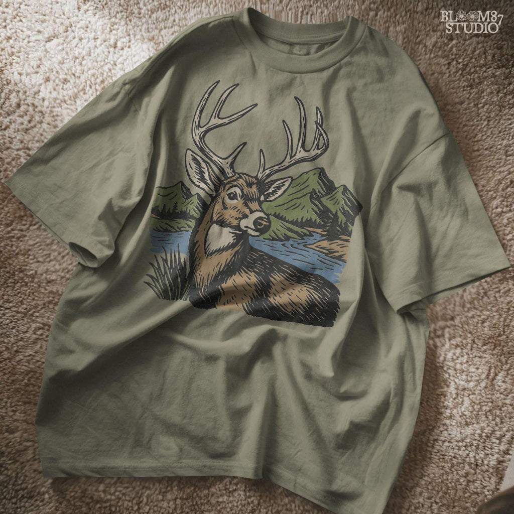 Deer hunting digital artwork showing a detailed buck, perfect for outdoorsman lodge decor, rustic farmhouse prints, hunting shirts, and sublimation projects.