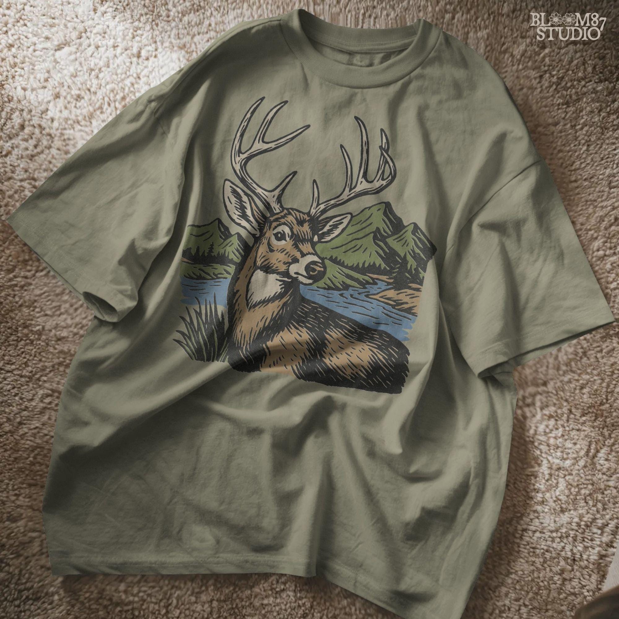 Deer hunting digital artwork showing a detailed buck, perfect for outdoorsman lodge decor, rustic farmhouse prints, hunting shirts, and sublimation projects.