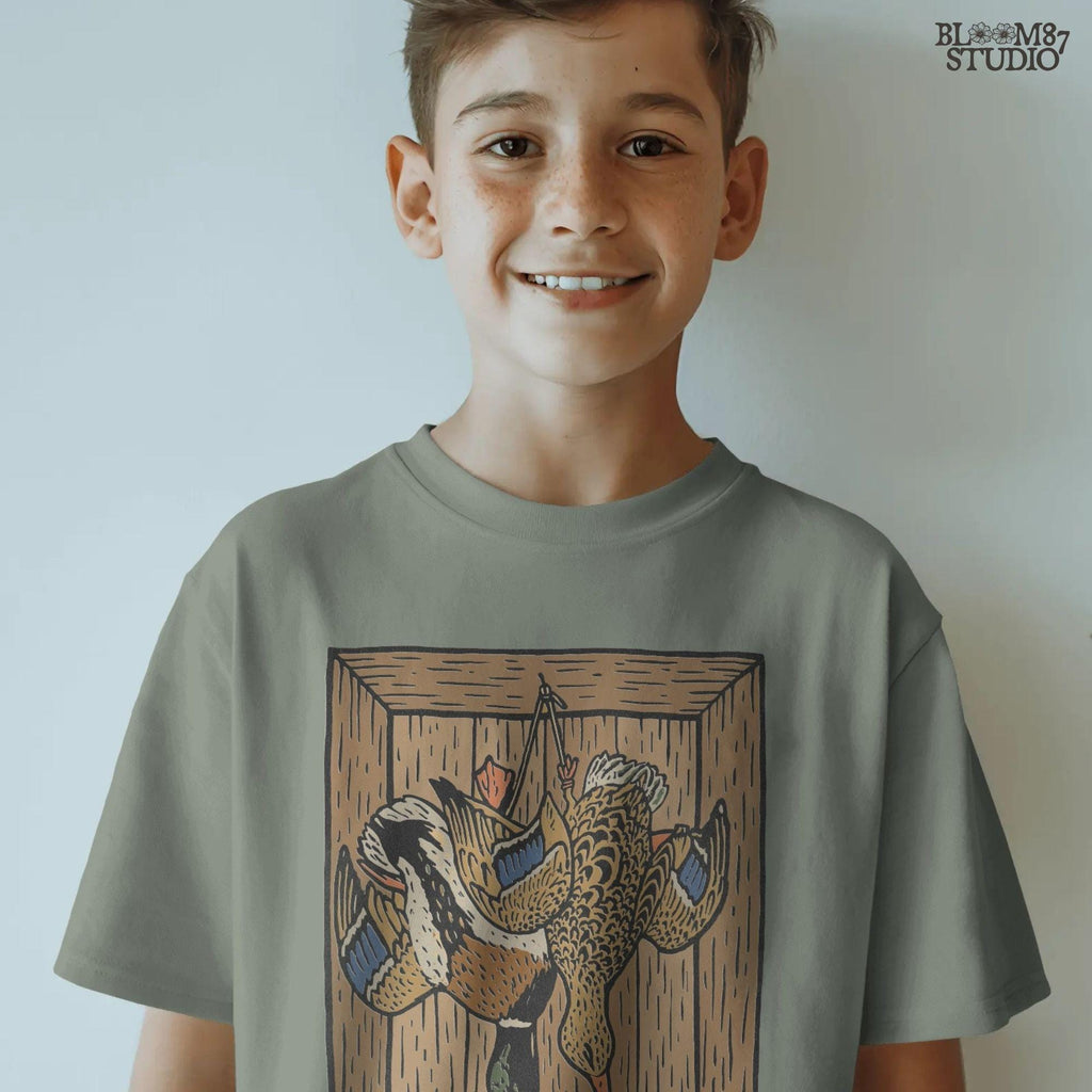 Vintage-style sublimation of two ducks hanging upside down in a wooden crate, perfect for hunting decor or rustic kitchen art.

Distressed Version:
Distressed illustration of hanging ducks inside a rustic wooden box, ideal for country cabin sublimation or dark farmhouse prints.