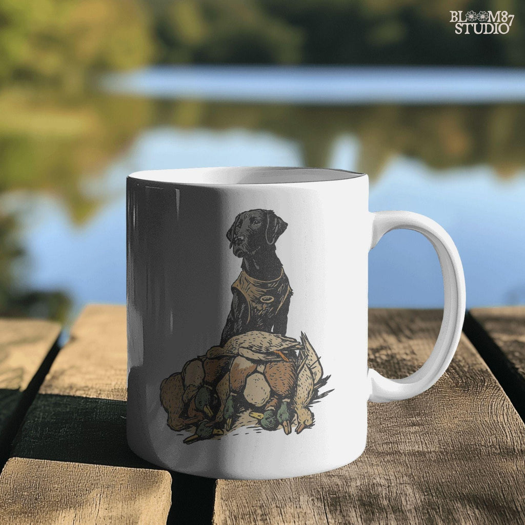 Solid Version:
Vintage illustration of a hunting retriever sitting behind a pile of ducks, rustic sublimation PNG for lodge decor and outdoor crafts.

Distressed Version:
Distressed hunting dog with ducks illustration, ideal for rustic lodge sublimation, masculine hunting shirts, and wildlife-themed designs.