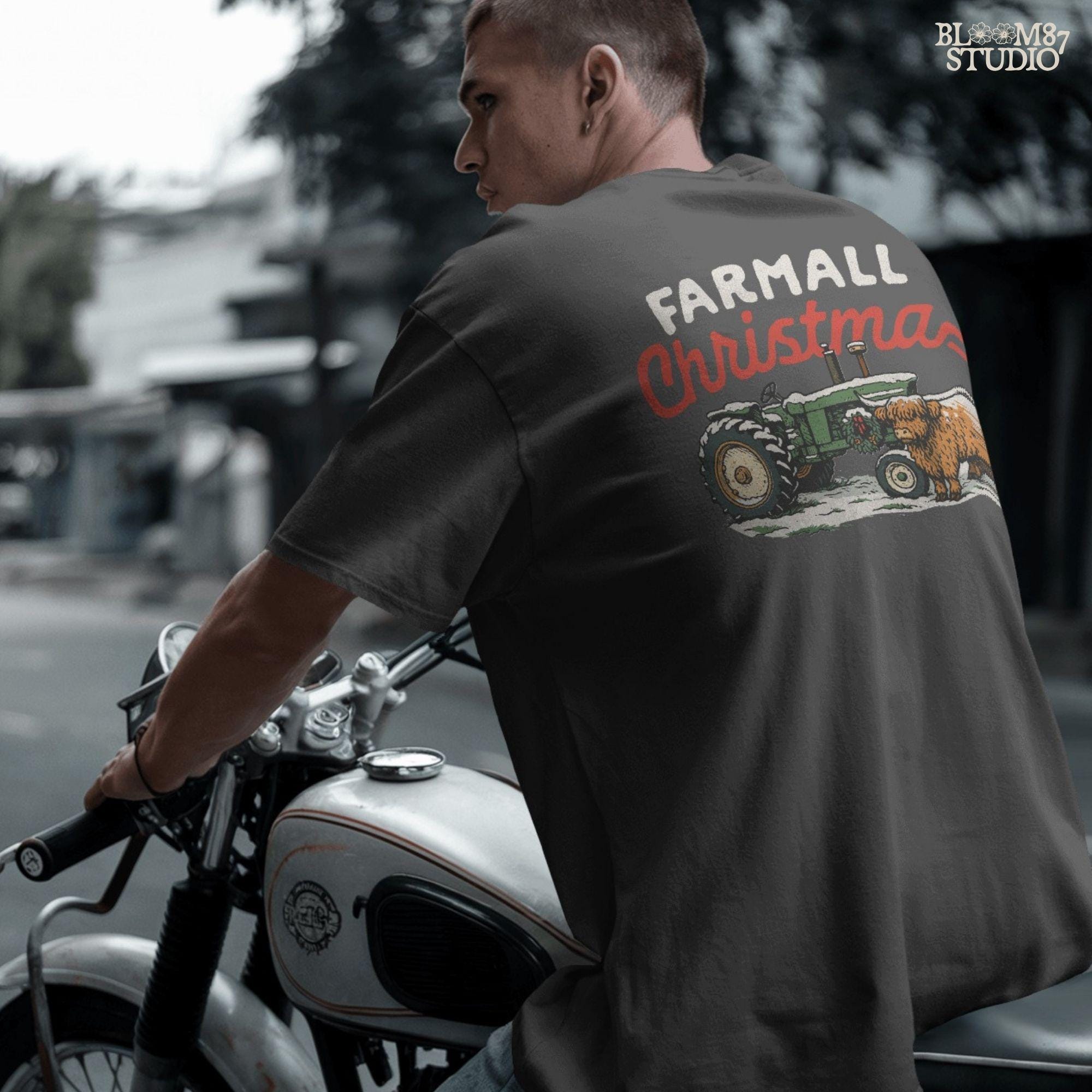 Rustic Christmas farm tractor design with Highland cow in snow, ideal for farmhouse holiday shirts, mugs, tote bags, ornaments, barn Christmas decorations, sublimation crafts, and digital artwork. A unique festive country Christmas PNG perfect for farm families.