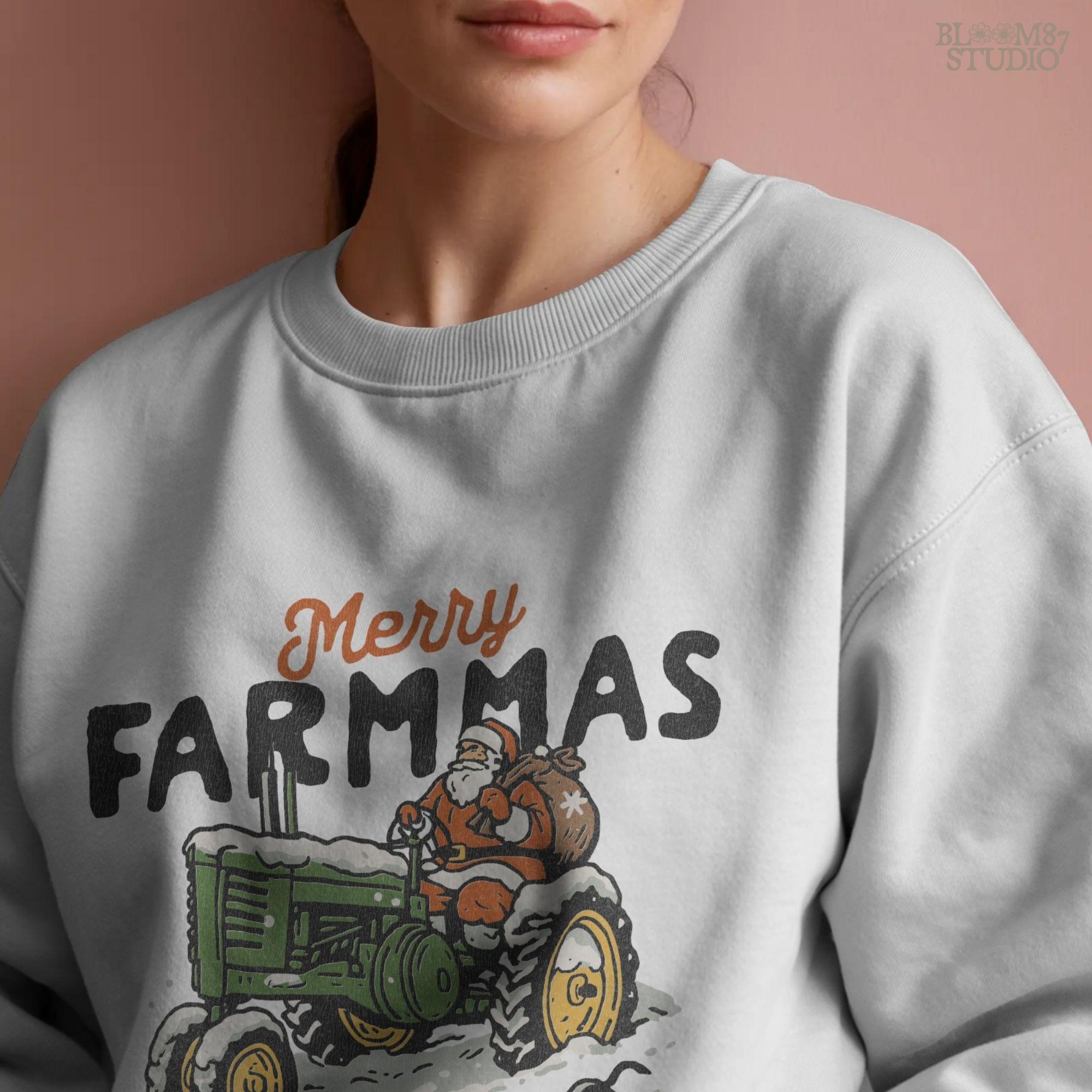 Santa Claus farm tractor Merry Farmmas design PNG file with country Christmas style, sublimation art perfect for holiday shirts, mugs, tumblers, farmhouse signs, rustic decor and DIY crafts.
