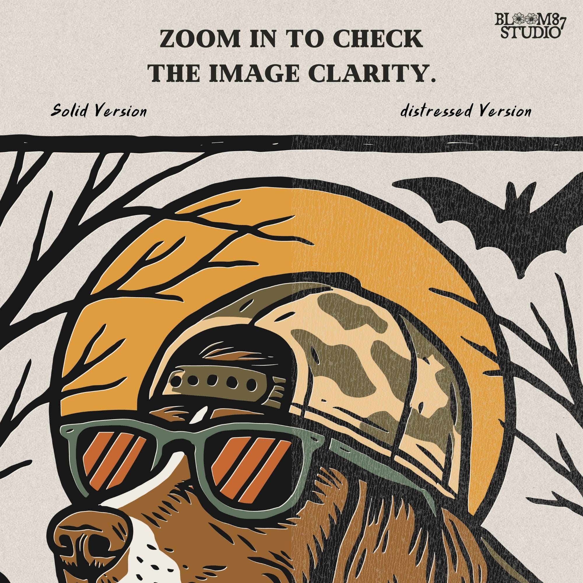 Solid version:
“German Shorthaired Pointer dog wearing sunglasses and camo hat under full moon with bats – Halloween sublimation PNG design”

Distressed version:
“Vintage distressed Halloween sublimation PNG of German Shorthaired Pointer in sunglasses and camo hat under moon with bats”