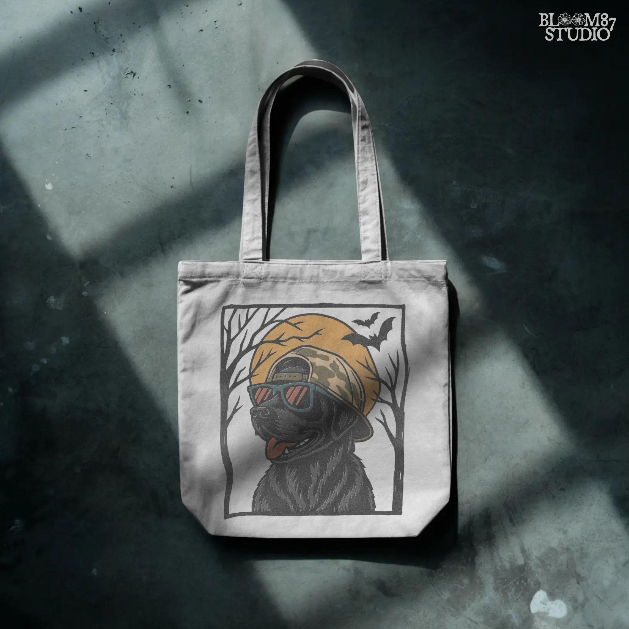 Solid version:
“Black Labrador Retriever wearing sunglasses and camo hat under full moon with bats – Halloween sublimation PNG for shirts and crafts”

Distressed version:
“Vintage distressed Black Lab Halloween sublimation PNG of Labrador Retriever in sunglasses and camo hat under moon with bats”