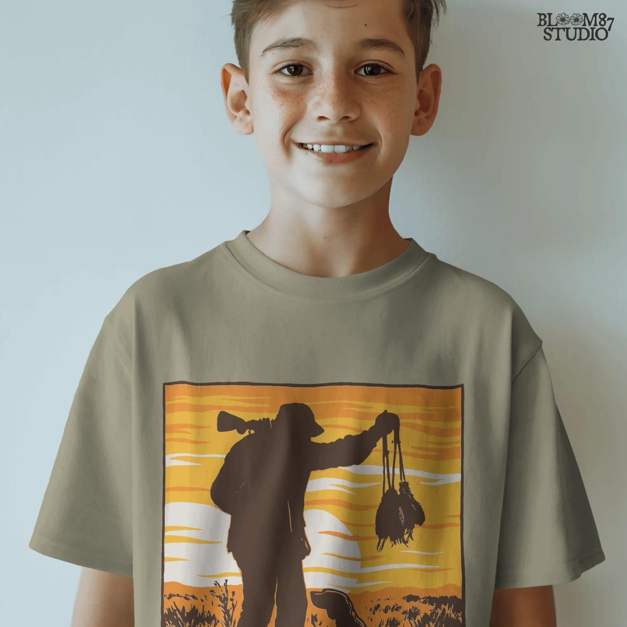 Solid version:
“Hunter with rifle carrying game birds standing beside retriever dog at sunset – rustic hunting sublimation PNG for crafts and shirts”

Distressed version:
“Vintage distressed hunting sublimation PNG of hunter with rifle and retriever dog holding game birds at sunset – rustic outdoor shirt design”