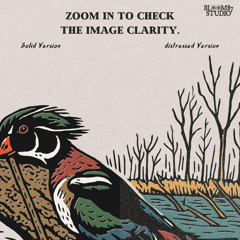 Solid version:
“Colorful wood duck perched on tree branch by lake with trees – waterfowl sublimation PNG for hunting and outdoor crafts”

Distressed version:
“Vintage distressed sublimation PNG of wood duck on branch by lake and trees – rustic hunting and lodge décor design”