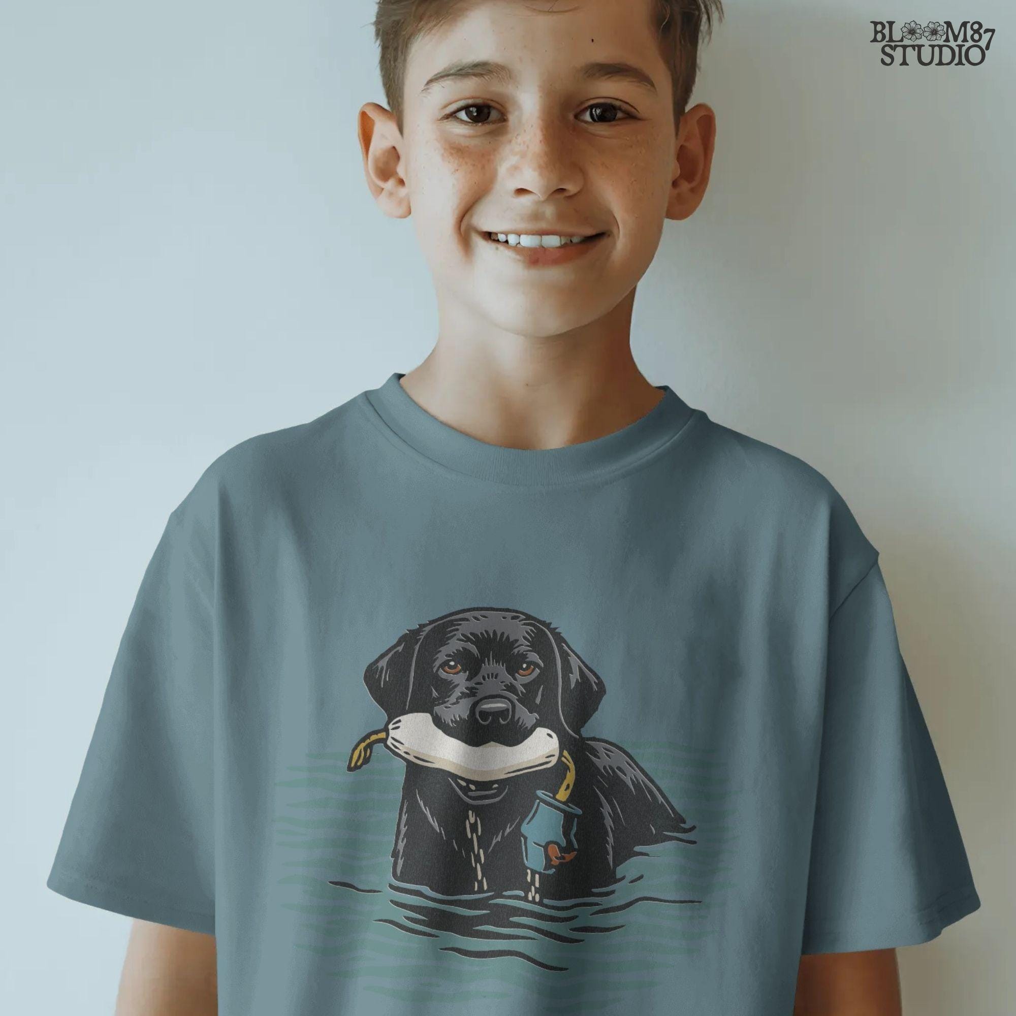 Solid version:
“Black lab retriever swimming in water holding training bumper – hunting dog sublimation PNG for shirts and outdoor crafts”

Distressed version:
“Vintage distressed sublimation PNG of black lab hunting retriever with bumper in water – rustic outdoor and hunting shirt design”