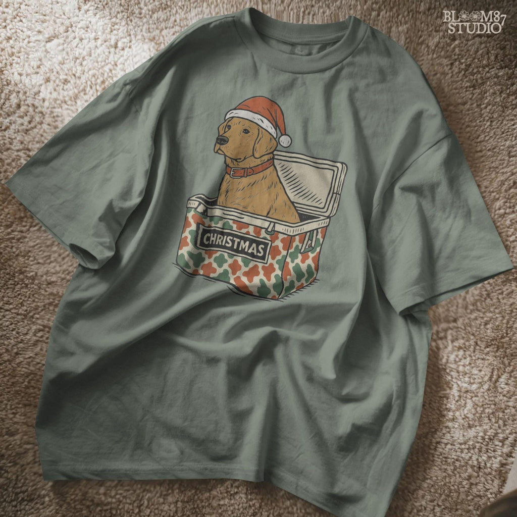 Solid version:
“Yellow lab dog wearing Santa hat sitting inside Christmas cooler box – holiday sublimation PNG for festive crafts and pet lover gifts”

Distressed version:
“Vintage distressed PNG of yellow lab with Santa hat in Christmas cooler – festive sublimation design for winter crafts and holiday décor”