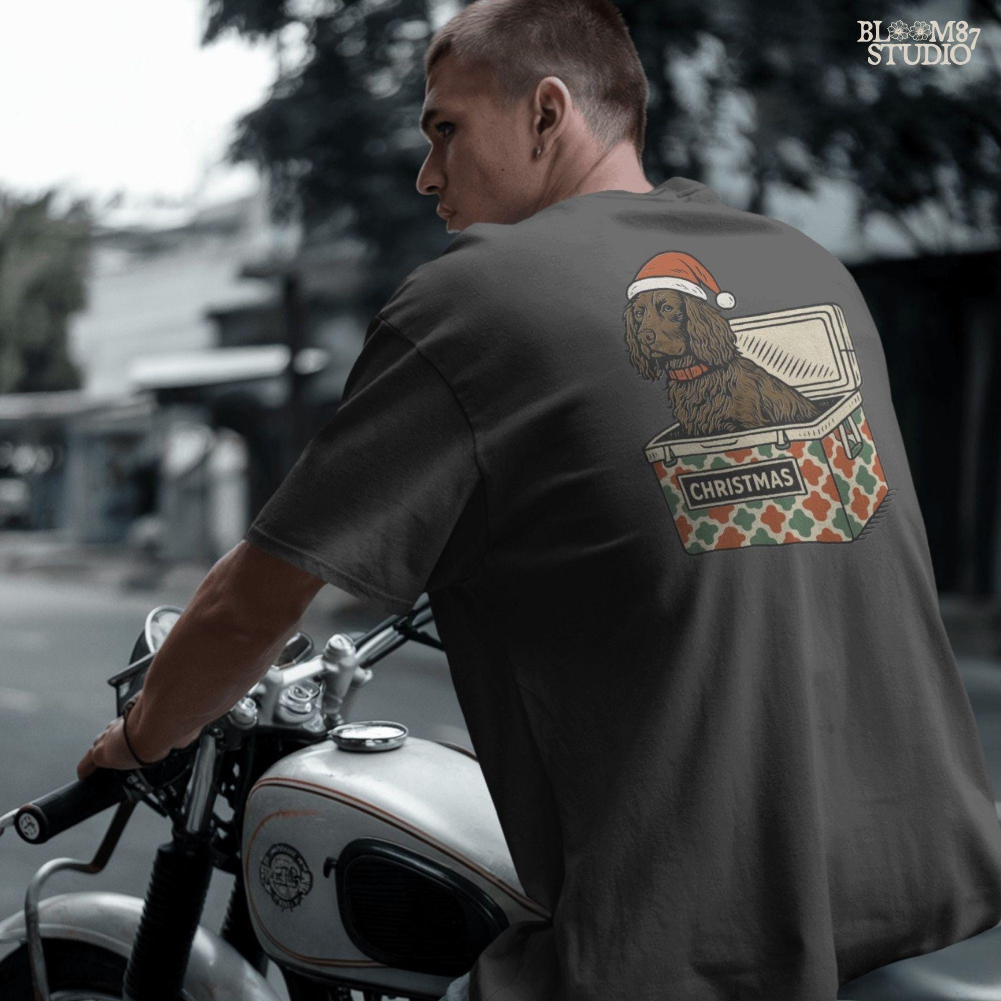 “Brown spaniel dog wearing Santa hat sitting inside Christmas cooler box – holiday sublimation PNG for festive crafts and pet lover gifts”

Distressed version:
“Vintage distressed PNG of spaniel dog with Santa hat in Christmas cooler – festive sublimation design for winter crafts and holiday décor”