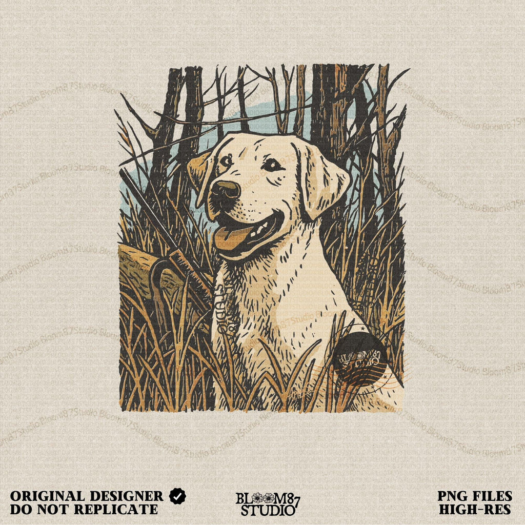 Solid Version: Hunting dog PNG Labrador retriever in grass with gun, solid style for hunting shirt design, hunting season decor, and outdoors apparel

Distressed Version: Hunting dog PNG Labrador retriever in grass with gun, distressed vintage style for hunting shirt design, hunting season decor, and outdoors apparel