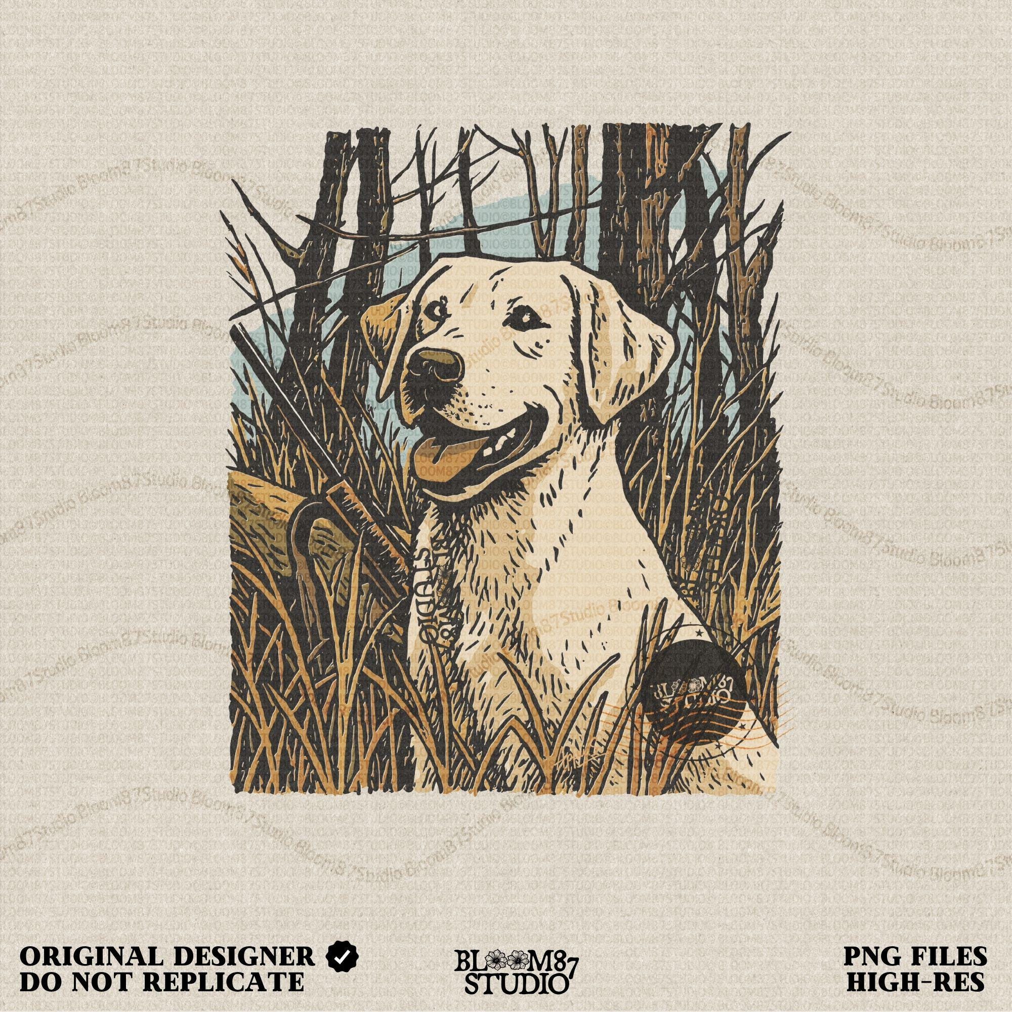 Solid Version: Hunting dog PNG Labrador retriever in grass with gun, solid style for hunting shirt design, hunting season decor, and outdoors apparel

Distressed Version: Hunting dog PNG Labrador retriever in grass with gun, distressed vintage style for hunting shirt design, hunting season decor, and outdoors apparel