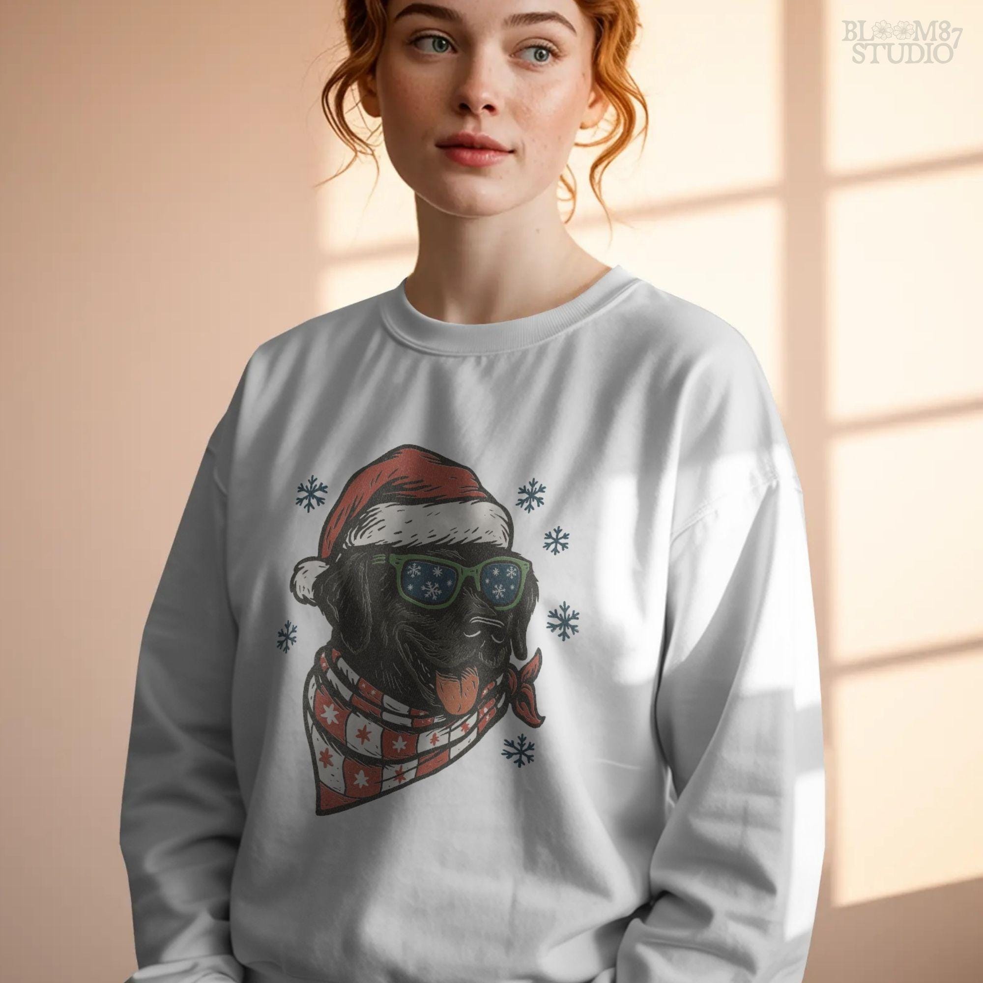 Holiday dog PNG featuring a Labrador in Christmas attire, great for festive sublimation designs, apparel, and seasonal home decor.