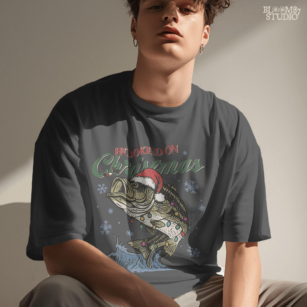 Santa fishing holiday graphic for Christmas sublimation projects like shirts, mugs, tumblers, or fisherman holiday gifts.