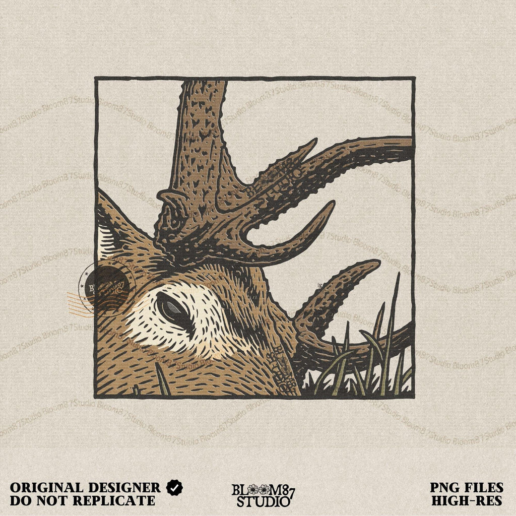 Close-up artwork of a deer’s face and antlers, perfect for deer hunting sublimation projects. This PNG file is ideal for creating hunting shirts, mugs, and gifts for outdoorsmen during hunting season. Great for hunters who love detailed buck designs.