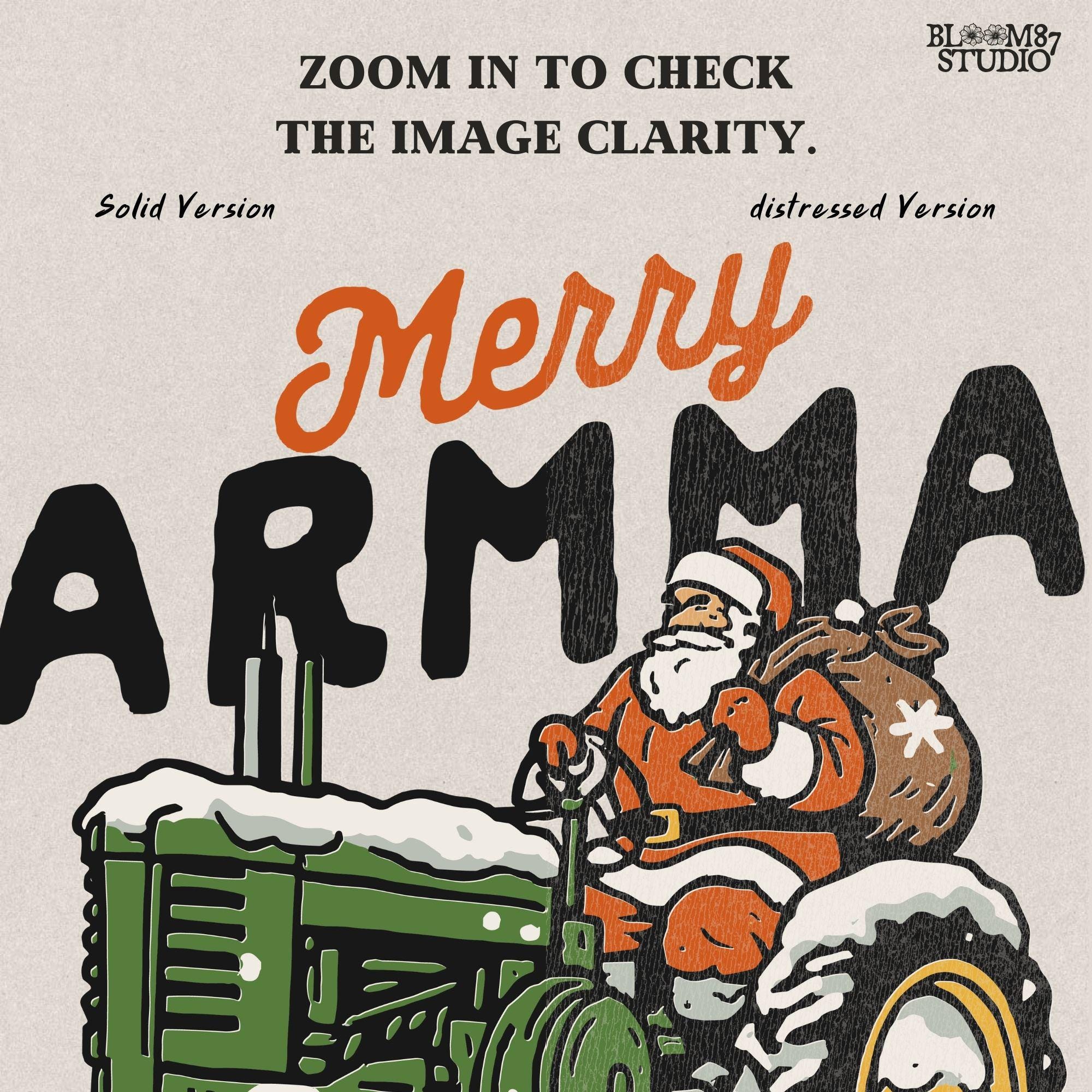 Farm Christmas Santa Claus tractor artwork with Merry Farmmas words, festive country holiday clipart, PNG sublimation file perfect for shirts, mugs, ornaments, farmhouse signs, stickers, and rustic DIY crafts.