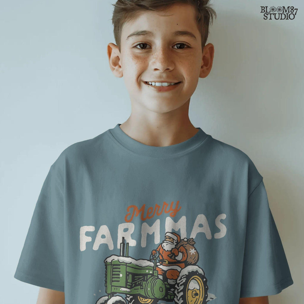 Festive farmhouse Merry Farmmas Santa Claus driving tractor design, rustic Christmas PNG clipart for sublimation projects, shirts, mugs, wall art, ornaments, stickers and farmhouse decorations.